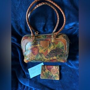 Patricia Nash Multicolor Floral & Fruit Leather Satchel and pass port folder